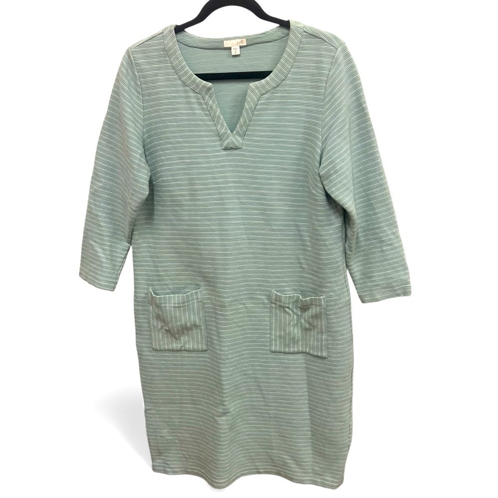J Jill sweatshirt dress w/two front pockets, small ribbing, v-neck size med tall